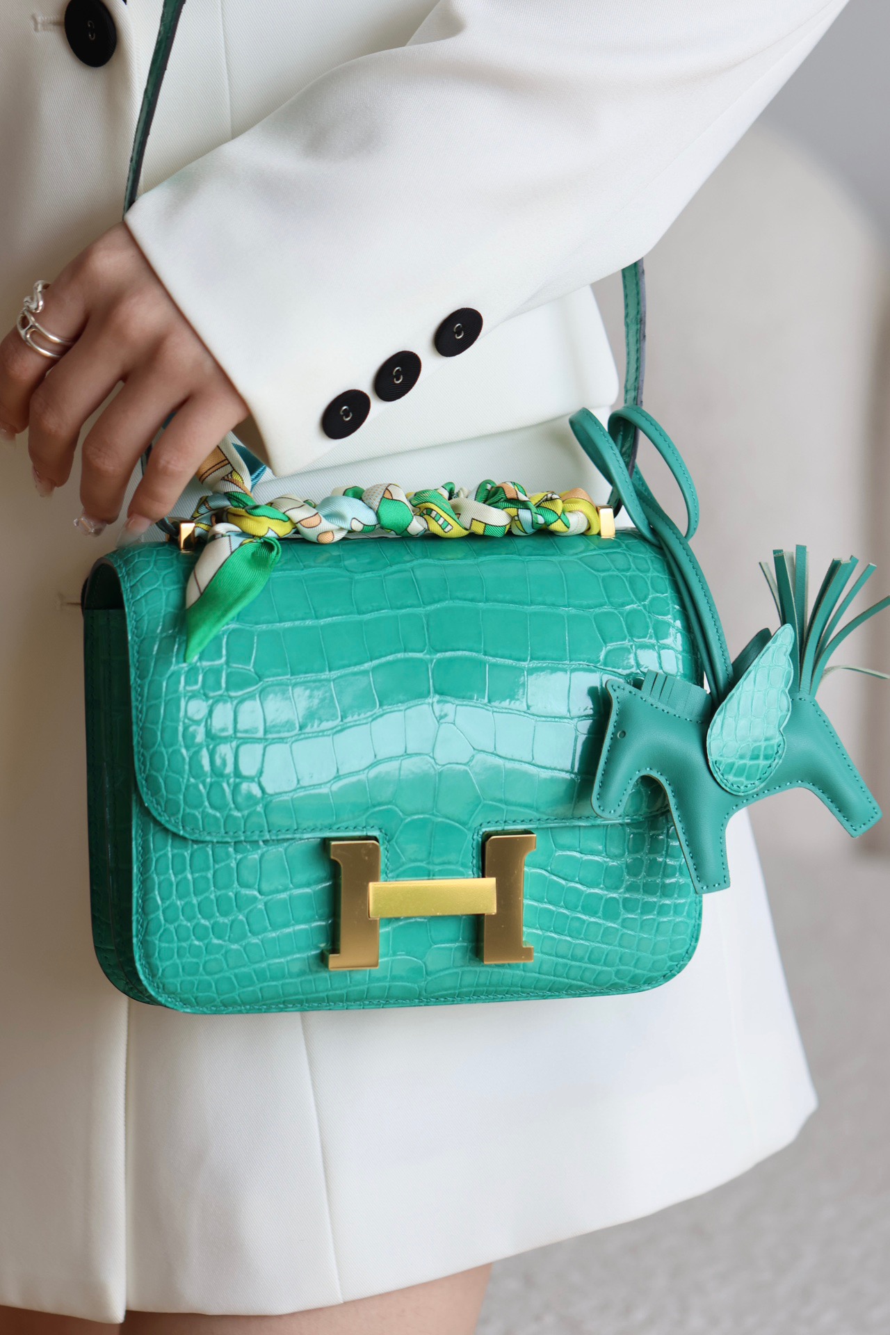 Hermes Constance 18 Mini Handmade Bag In Vert Empire Shiny Alligator Crocodile Leather